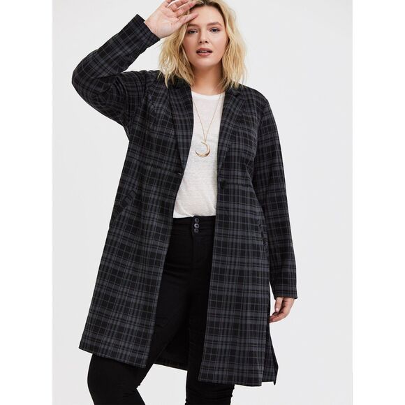 torrid Jackets & Blazers - Torrid Black Plaid Trench Coat